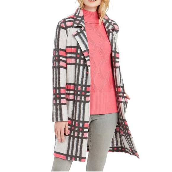 NIC + ZOE Check Pop  Sweater Jacket / Coat. Pink Multi Cotton Wool Blend - M - Picture 1 of 16